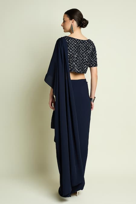 Aakaar Sequined Blouse & Pre-Draped Saree 
