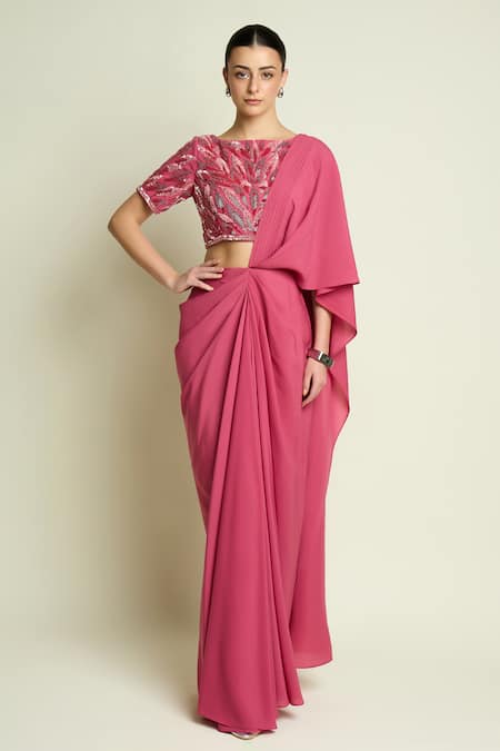 Aakaar Embroidered Blouse With Pre-Draped Saree 