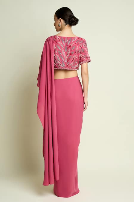 Aakaar Embroidered Blouse With Pre-Draped Saree 