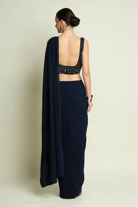 Aakaar Sequined Blouse With Pre-Draped Saree 