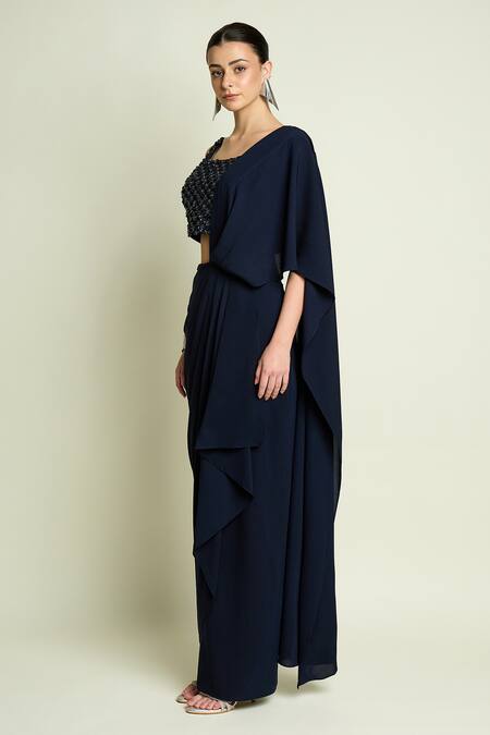 Buy Aakaar Blue Crepe Sequins Square Neck And Beads Embroidered Blouse Online at Aza Fashions Buy_Aakaar_Blue Crepe Sequins Square Neck And Beads Embroidered Blouse _Online_at_Aza_Fashions