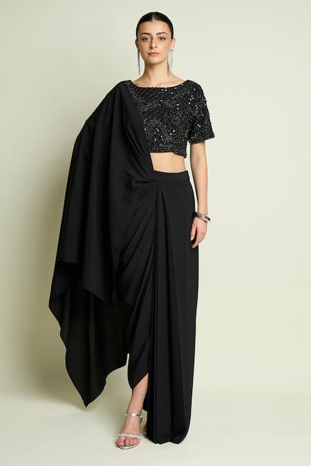 Aakaar Embellished Blouse & Pre-Draped Saree Set 