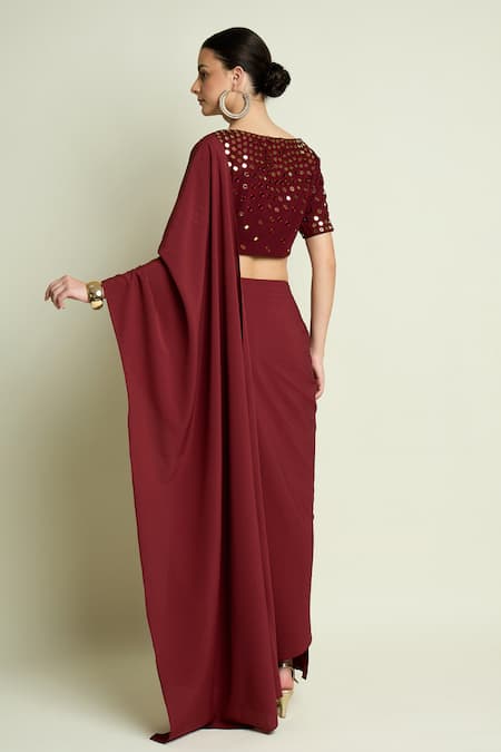 Aakaar Mirror Work Blouse With Pre-Draped Saree 