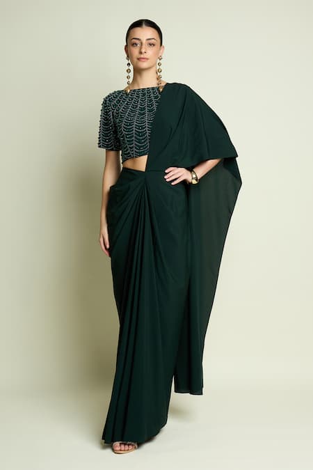 Aakaar Embroidered Blouse With Pre-Draped Saree 