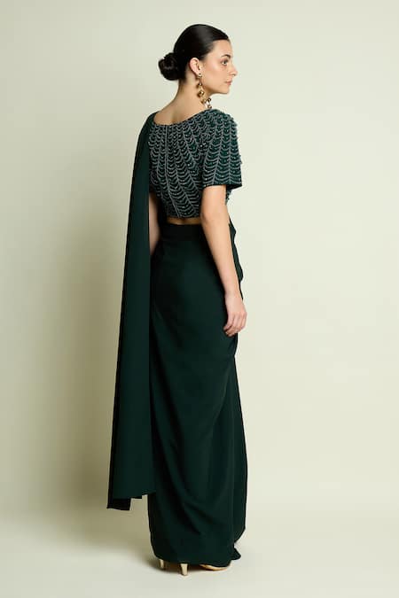 Aakaar Embroidered Blouse With Pre-Draped Saree 