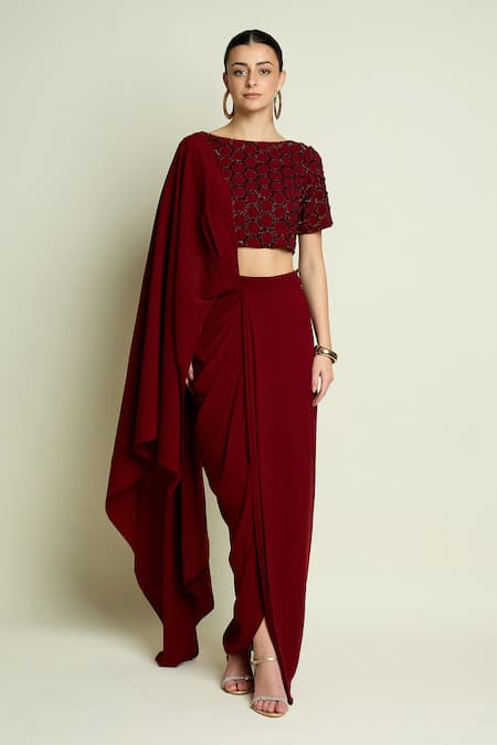 Aakaar Hexagon Embellished Blouse With Pre-Draped Saree 