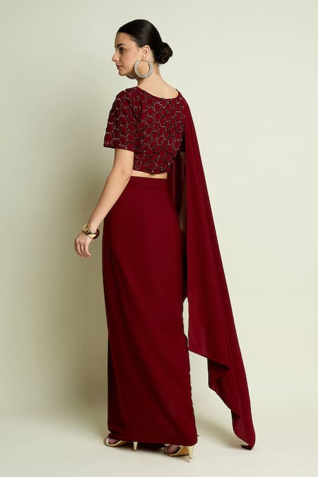 Aakaar Hexagon Embellished Blouse With Pre-Draped Saree 