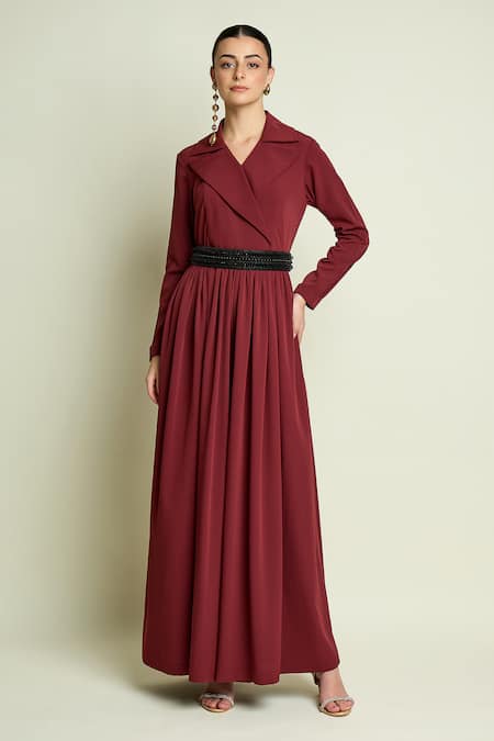Aakaar Moss Crepe Collared Jumpsuit With Belt 