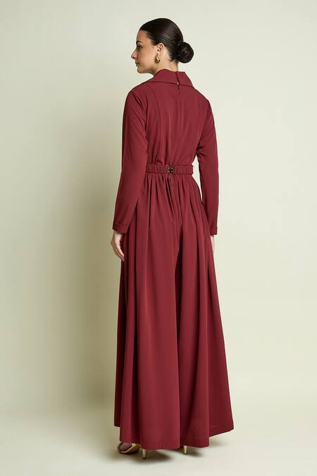 Aakaar Moss Crepe Collared Jumpsuit With Belt 