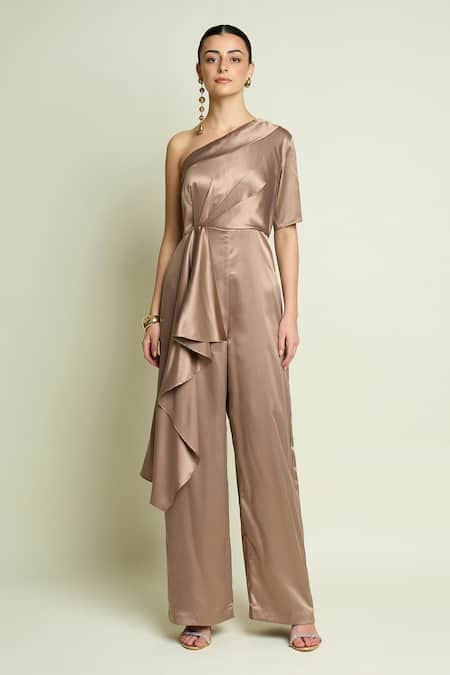 Aakaar One Shoulder Draped Satin Jumpsuit 