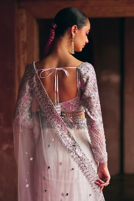 Angad Singh White Net Saree With Blouse 