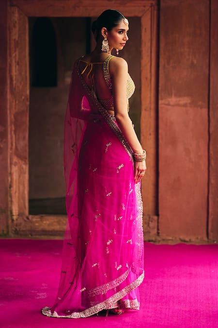 Angad Singh Rani Net Saree With Blouse 