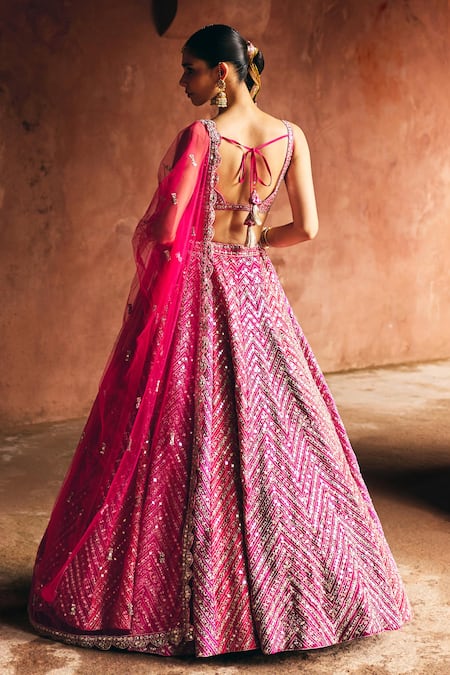 Angad Singh Multi Raw Silk Bridal Lehenga Set 