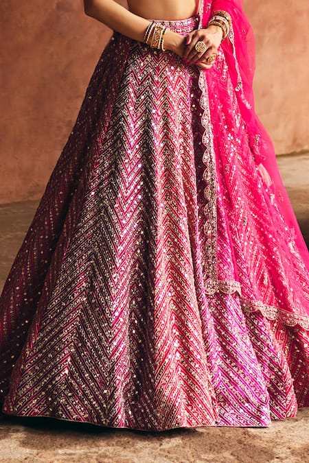 Buy_Angad Singh_Pink Silk, Net Mirrors, Zari, Gota Patti, Multi Raw Bridal Lehenga Set _Online_at_Aza_Fashions