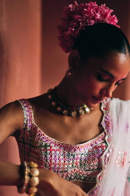 Angad Singh White Silk, Net Embroidery, Mirrors, Zari, Gota Patti, Sequins Raw Lehenga Set Online at Aza Fashions Angad Singh_White Silk, Net Embroidery, Mirrors, Zari, Gota Patti, Sequins Raw Lehenga Set _Online_at_Aza_Fashions