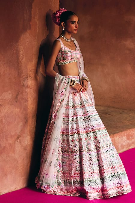 Buy Angad Singh White Silk, Net Embroidery, Mirrors, Zari, Gota Patti, Sequins Raw Lehenga Set Online at Aza Fashions Buy_Angad Singh_White Silk, Net Embroidery, Mirrors, Zari, Gota Patti, Sequins Raw Lehenga Set _Online_at_Aza_Fashions