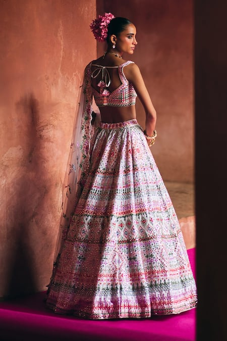 Angad Singh White Raw Silk Lehenga Set 