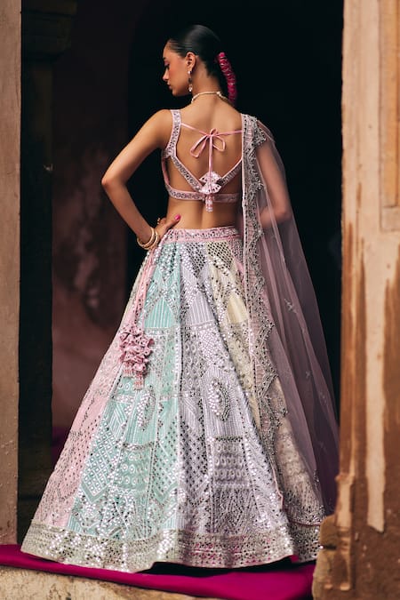 Angad Singh Multicolor Raw Silk Bridal Lehenga Set 