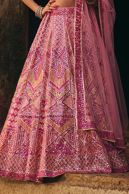 Angad Singh_Pink Organza Mirrors, Zari, Gota Patti, Embroidery, Sequins Bridal Lehenga Set _Online_at_Aza_Fashions