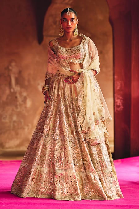 Angad Singh Mint Green Organza Lehenga Set 