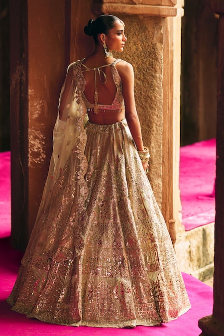 Angad Singh Mint Green Organza Lehenga Set 