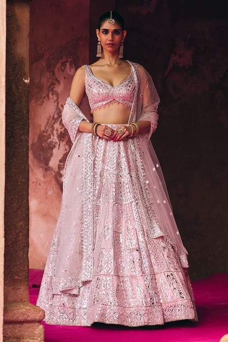 Angad Singh Blush Pink Organza Bridal Lehenga Set 