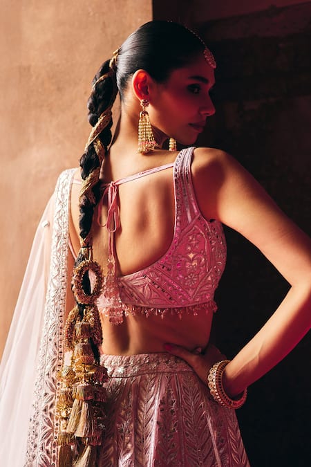 Angad Singh_Blush Organza Mirrors, Embroidery, Applique, Sequins Pink Bridal Lehenga Set _at_Aza_Fashions