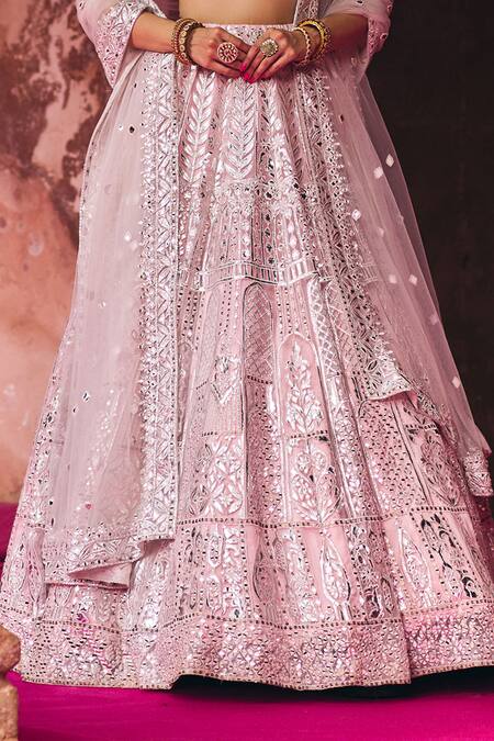 Buy_Angad Singh_Blush Organza Mirrors, Embroidery, Applique, Sequins Pink Bridal Lehenga Set 