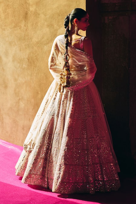 Angad Singh Blush Pink Organza Bridal Lehenga Set 