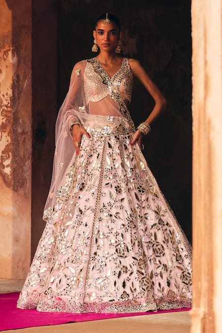 Angad Singh Pink Organza Bridal Lehenga Set 