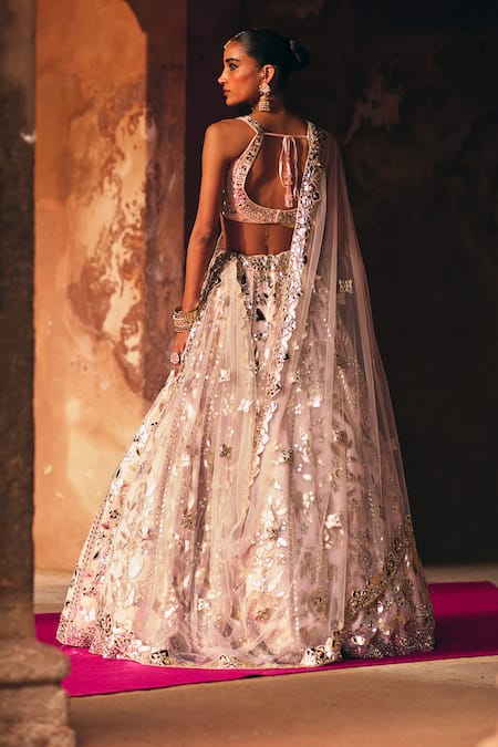 Angad Singh Pink Organza Bridal Lehenga Set 
