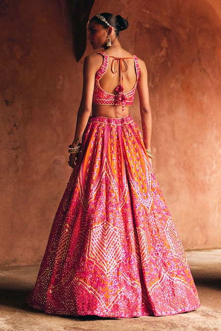 Angad Singh Rust Raw Silk Bridal Lehenga Set 