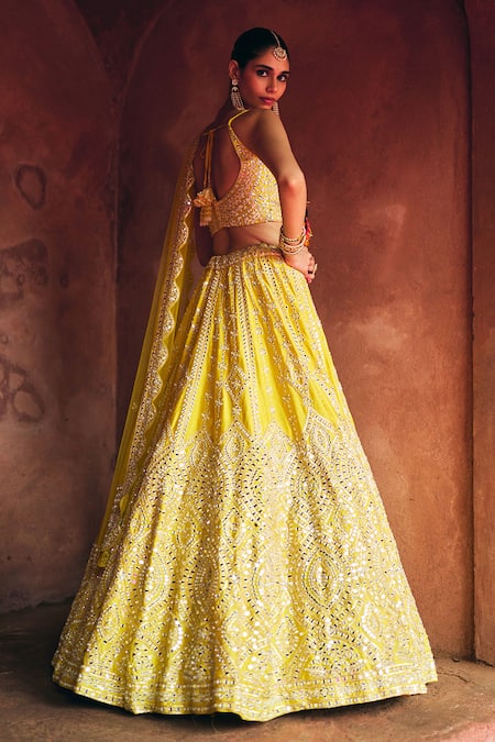 Angad Singh Yellow Raw Silk Lehenga Set 