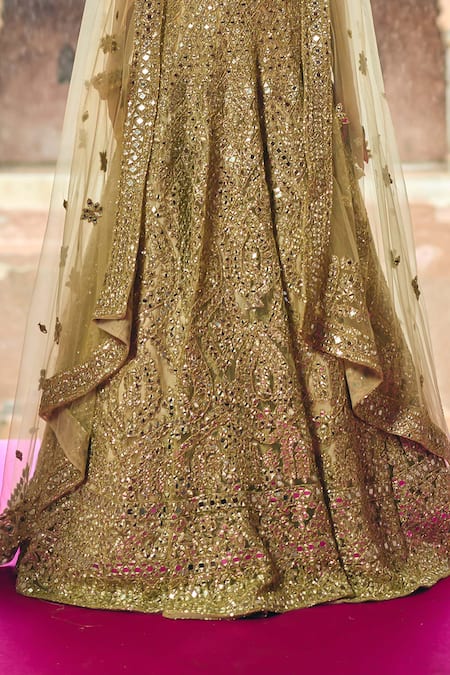 Buy_Angad Singh_Gold Net Mirrors, Zari, Gota Patti, Embroidery Sweetheart Bridal Lehenga Set 