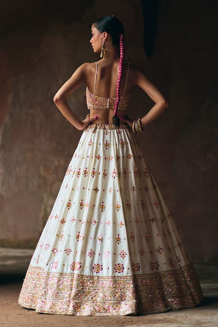 Angad Singh Ivory Raw Silk Bridal Lehenga Set 
