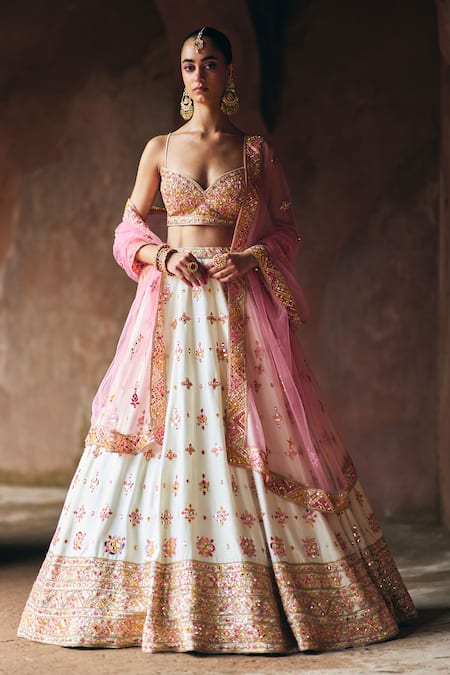 Angad Singh Ivory Raw Silk Bridal Lehenga Set 