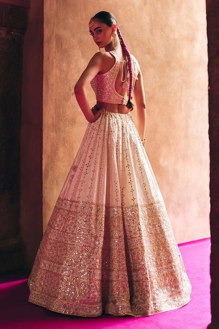 Angad Singh Ivory Raw Silk Bridal Lehenga Set 