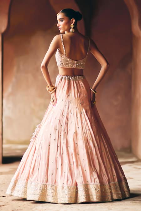 Angad Singh Peach Tissue Lehenga Set 