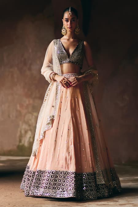 Angad Singh Peach Tissue Lehenga Set 