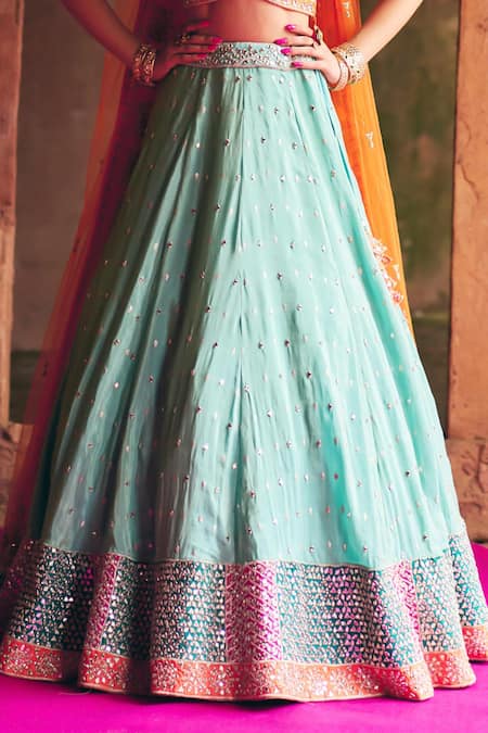 Angad Singh Aqua Tissue Mirrors, Embroidery V-neck Lehenga Set at Aza Fashions Angad Singh_Aqua Tissue Mirrors, Embroidery V-neck Lehenga Set _at_Aza_Fashions