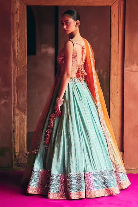 Angad Singh Aqua Tissue Lehenga Set 