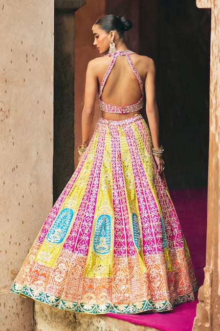 Angad Singh Multicolor Raw Silk Lehenga Set 