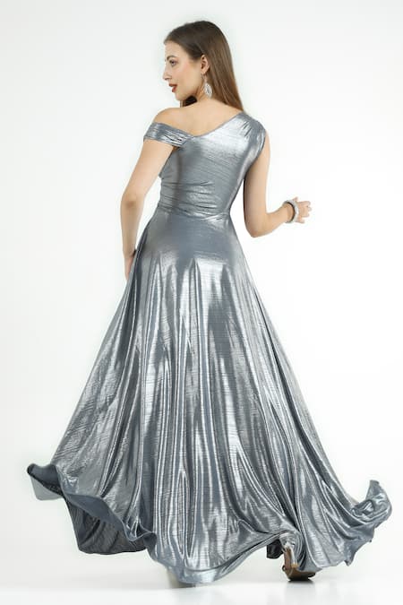 Cham Cham Draped Off-Shoulder Bias-Flared Gown 
