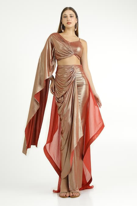 Cham Cham Draped Crop Top & Skirt Set  