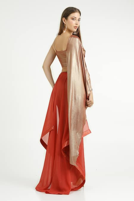 Cham Cham Draped Crop Top & Skirt Set