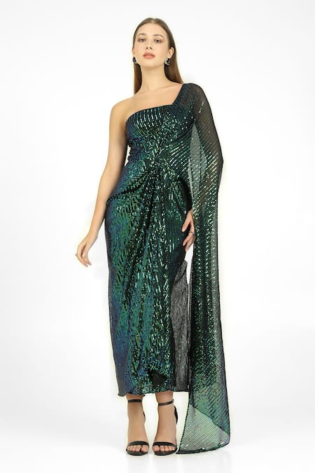 Cham Cham One-Shoulder Drape Gown  