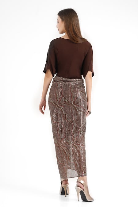 Cham Cham Meander Sequin Draped Midi Dress