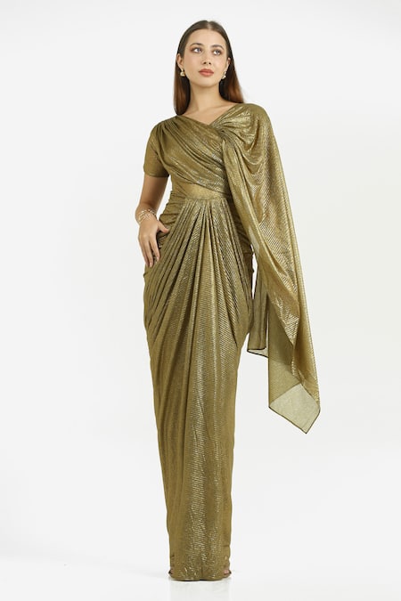 Cham Cham Electrum Gold Gathers & Pleats Gown 