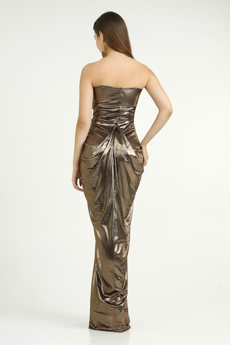 Cham Cham Off-Shoulder Pleated Cowl Gown 