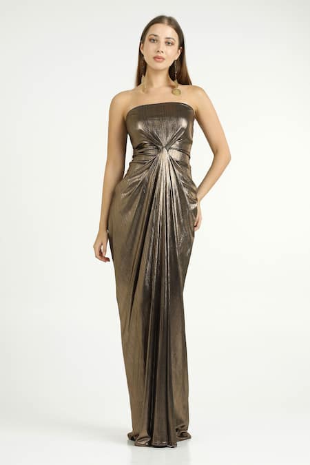 Cham Cham Off-Shoulder Pleated Cowl Gown 